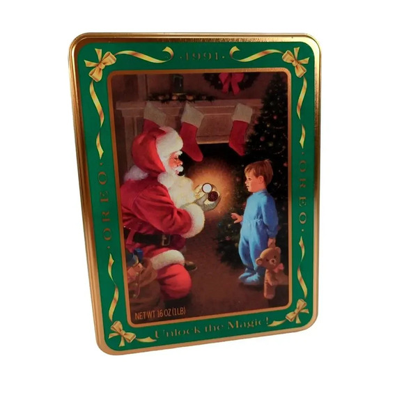 Vintage Collector Tin Christmas Cookies/Candy Oreo “Unlock the Magic” 1991 - Picture 1 of 9